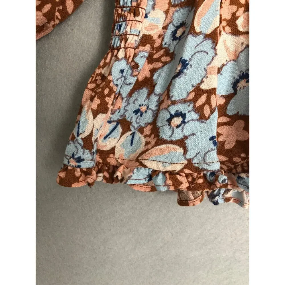 Free People Peplum Top Puff Sleeve Floral Women's XS